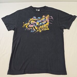 Fox Racing Graffiti Logo T-Shirt Adult Medium Black Blue Yellow Motocross